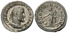 Roman Imperial Coins Maximinus I 'Thrax'. A.D. 235-238. AR denarius (19 mm, 3.36 g, 12 h). Rome, A.D. 235. IMP MAXIMINVS PIVS AVG, laureate, draped and cuirassed bust of Maximinus I right / P-ROVIDENT