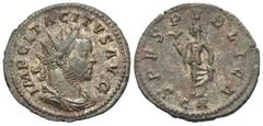 Roman Imperial Coins Tacitus. A.D. 275-276. Æ antoninianus (23 mm, 3.72 g, 12 h). Lugdunum, A.D. 276. IMP CL TACITVS AVG, radiate, draped and cuirassed bust of Tacitus right / SPES PVBLICA, Spes advan