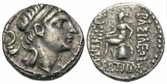 Greek Coins Seleukid Kingdom. Demetrios I Soter. 162-150 B.C. AR drachm (16 mm, 4.03 g, 9 h). Ekbatana. Diademed head of Demetrios I right / ΒΑΣΙΛΕΩΣ ΔΗΜΗΤΡΙΟΥ ΣΩΤΗΡΟΣ, Apollo seated left on omphalos,