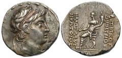 Greek Coins Seleukid Kingdom. Demetrios II Nikator. First reign, 146-138 B.C. AR tetradrachm (27 mm, 15.96 g, 12 h). Seleukeia on the Tigris, ca. 145-July 141 B.C. Didemed head of Demetrios II right /