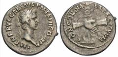 Roman Imperial Coins Nerva. A.D. 96-98. AR denarius (18 mm, 2.78 g, 6 h). Rome, A.D. 97. IMP NERVA CAES AVG P M TR P II COS III P P, laureate head of Nerva right / CONCORDIA EXERCITVVM, two clasped ha