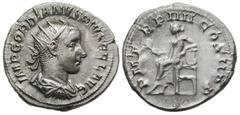 Roman Imperial Coins Gordian III. A.D. 238-244. AR antoninianus (22 mm, 4.31 g, 7 h). Rome, A.D. 241. IMP GORDIANVS PIVS FEL AVG, radiate, draped and cuirassed bust of Gordian III right, seen from beh