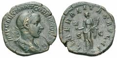 Roman Imperial Coins Gordian III. A.D. 238-244. Æ sestertius (28 mm, 16.96 g, 12 h). Rome, A.D. 241-243. IMP CAES M ANT GORDIANVS AVG, laureate, draped and cuirassed bust of Gordian III right / LIBERA