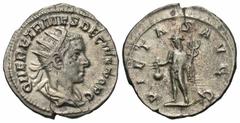Roman Imperial Coins Herennius Etruscus. As Caesar, A.D. 250-251. AR antoninianus (22 mm, 3.48 g, 5 h). Rome, under Trajan Decius, A.D. 250. Q HER ETR MES DECIVS NOB C, radiate, draped, and cuirassed 
