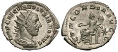 Roman Imperial Coins Volusian. A.D. 251-253. AR antoninianus (22 mm, 3.41 g, 12 h). Rome, A.D. 253. IMP CAE C VIB VOLVSIANO AVG, radiate, draped and cuirassed bust of Volusian right / CONCORDIA AVGG, 