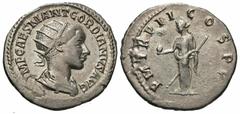 Roman Imperial Coins Gordian III. A.D. 238-244. AR antoninianus (22 mm, 4.13 g, 12 h). Antioch, A.D. 238/9. IMP CAES M ANT GORDIANVS AVG, radiate, draped and cuirassed bust of Gordian III right / P M 
