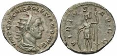 Roman Imperial Coins Volusian. A.D. 251-253. AR antoninianus (20 mm, 3.82 g, 12 h). Rome, A.D. 251/2. IMP CAE C VIB VOLVSIANO AVG, radiate, draped and cuirassed bust of Volusian right / VIRTVS AVGG, V