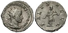 Roman Imperial Coins Volusian. A.D. 251-253. AR antoninianus (20 mm, 3.51 g, 12 h). Rome, A.D. 253. IMP CAE C VIB VOLVSIANO AVG, radiate, draped and cuirassed bust of Volusian right / SALVS AVGG, Salu