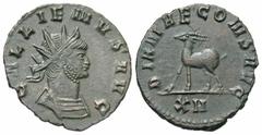 Roman Imperial Coins Gallienus. A.D. 253-268. BI antoninianus (19 mm, 2.67 g, 12 h). Rome, A.D. 267/8. GALLIENVS AVG, radiate and cuirassed bust of Gallienus right / DIANAE CONS AVG, Antelope walking 