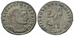 Roman Imperial Coins Licinius I. A.D. 308-324. Æ follis (23 mm, 2.92 g, 11 h). Thessalonica, A.D. 312-313. IMP LIC LICINIVS P F AVG, laureate, draped and cuirassed bust of Licinius I right / IOVI CONS