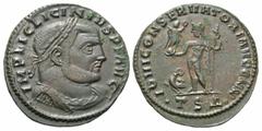 Roman Imperial Coins Licinius I. A.D. 308-324. Æ follis (23 mm, 3.08 g, 12 h). Thessalonica, A.D. 312-313. IMP LICINIVS P F AVG, Laureate, draped and cuirassed bust of Licinius I right / IOVI CONSERVA
