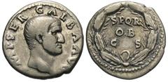 Roman Imperial Coins Galba. A.D. 68-69. AR denarius (18 mm, 3.17 g, 6 h). Rome, A.D. 68. IMP SER GALBA AVG, laureate head of Galba / S P Q R/OB/CS in three lines within oak wreath. RIC 167; BMC 34; RS