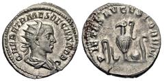 Roman Imperial Coins Herennius Etruscus. As Caesar, A.D. 250-251. AR antoninianus (20 mm, 4.44 g, 1 h). Rome, under Trajan Decius, A.D. 250. Q HER ETR MES DECIVS NOB C, radiate, draped and cuirassed b