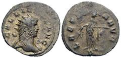 Roman Imperial Coins Gallienus. A.D. 253-268. Æ antoninianus (21 mm, 2.51 g, 11 h). Mediolanum. GALLIENVS AVG, radiate bust of Gallienus right, slight drapery on far shoulder / LAETIT-IA AVG, Laetitia