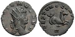 Roman Imperial Coins Gallienus. A.D. 253-268. Æ antoninianus (18 mm, 1.82 g, 6 h). Rome, A.D. 267/8. GALLIENVS AVG, radiate head of Gallienus right / NEPTVNO CONS [AVG], hippocamp swimming right; N. R
