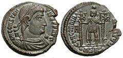 Roman Imperial Coins Constantius II. A.D. 337-361. Æ centenionalis (22 mm, 5.02 g, 6 h). Siscia, under Vetranio, A.D. 350. D N CONSTAN-TIVS P F AVG, diademed, draped and cuirassed bust of Constantius 