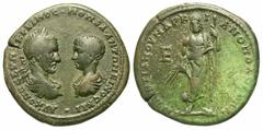 Roman Provincial Coins Moesia Inferior, Marcianopolis. Macrinus, with Diadumenian, as Caesar. A.D. 217-218. Æ pentassarion (27 mm, 13.32 g, 6 h). P. Furius Pontianus, consular legate. AV K OΠE CEV MAK