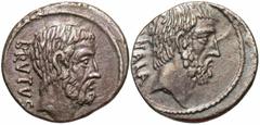Roman Republican Coins Q. Caepio Brutus. 54 B.C. AR denarius (18 mm, 3.71 g, 9 h). Rome. BRVTVS, bare head of L. Junius Brutus right / [A]HALA, bare head of Caius Servilius Ahala right. Crawford 433/2