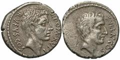 Roman Republican Coins Q. Pompeius Rufus. 54 B.C. AR denarius (17 mm, 3.58 g, 4 h). Rome. bare head of the consul Q. Pompeius Rufus right / SVLLA · COS, bare head of Sulla right. Crawford 434/1; Syden