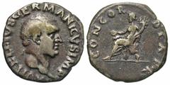 Roman Imperial Coins Vitellius. A.D. 69. AR denarius (18 mm, 3.24 g, 6 h). Rome. A VITELLIVS GERMANICVS IMP, bare head of Vitellius right / CONCOR-DIA P R, Concordia seated left, holding patera and do