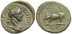 Roman Imperial Coins Trajan. A.D. 98-117. Æ quadrans (16 mm, 2.69 g, 6 h). Rome, ca. A.D. 109. IMP CAES NERVA TRAIAN AVG, laureate bust of Trajan right, slight drapery on far shoulder / S C in exergue