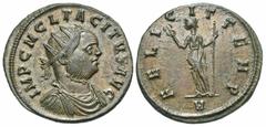 Roman Imperial Coins Tacitus. A.D. 275-276. Æ antonininanus (21 mm, 3.62 g, 12 h). Ticinum, A.D. 275. IMP C M CL TACITVS AVG, radiate, draped and cuirassed bust of Tacitus right / FELICIT TEMP, Felici