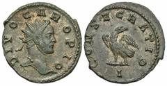 Roman Imperial Coins Divus Carus. Died A.D. 283. Æ antoninianus (20 mm, 4.12 g, 6 h). Lugdunum, under Carinus, A.D. 284. DIVO CARO PIO, radiate head of Carus right / CONSECRATIO, eagle standing left, 