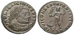 Roman Imperial Coins Licinius I. A.D. 308-324. Æ follis (23 mm, 3.60 g, 6 h). Thessalonica, A.D. 312-313. IMP C LIC LICINIVS P F AVG, laureate and cuirassed bust of Licinius I right / IOVI CONSERVATOR