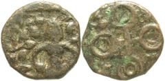 Ancient Indian Coins India, Ujjain region of ancient Malwa. Ca. 2nd century B.C. Æ coin (13 mm, 2.43 g). Male deity Mahakal (Shiva) standing holding a danda, with a tree-in-railing and taurine symbol 