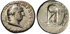 Roman Imperial Coins Vitellius. A.D. 69. AR denarius (17 mm, 2.87 g, 6 h). Rome. A VIT[ELLIVS] GERM IMP AVG TR P, laureate head of Vitellius right / [XV VIR] SACR FAC, tripod-lebes; above, dolphin to 