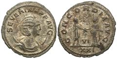Roman Imperial Coins Severina. Augusta, A.D. 270-275. Æ antoninianus (23 mm, 3.59 g, 10 h). Antioch, September-November, A.D. 275. SEVERINA P F AVG, diademed and draped bust of Severina right, resting