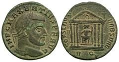 Roman Imperial Coins Maxentius. A.D. 306-312. Æ follis (23 mm, 5.58 g, 1 h). Rome, A.D. 308/9. IMP C MAXENTIVS P F AVG, laureate head of Maxentius right / CONSERV VRB SVAE, Roma seated facing on thron