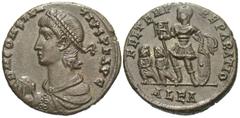 Roman Imperial Coins Constantius II. A.D. 337-361. Æ centenionalis (20 mm, 3.79 g, 4 h). Alexandria, A.D. 348-350. D N CONSTAN-TIVS P F AVG, diademed, draped and cuirassed bust of Constantius II left,