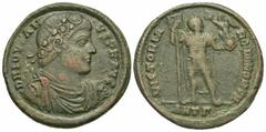 Roman Imperial Coins Jovian. A.D. 363-364. Æ maiorina (27 mm, 8.19 g, 12 h). Antioch. D N IOVIAN-VS P F AVG, diademed, draped and cuirassed bust of Jovian right / VICTORIA ROMANORVM, emperor standing 