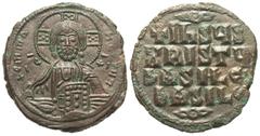 Byzantine Coins Anonymous (attributed to Basil II). Ca. 976-1025. Æ follis (24 mm, 10.28 g, 6 h). Constantinople. + ЄMMA NOVHΛ, barred IC XC across field, bust of Christ Pantokrator facing, with five 