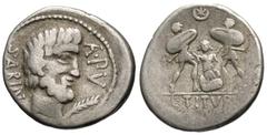 Roman Republican Coins L. Titurius L.f. Sabinus. 89 B.C. AR denarius (17 mm, 3.82 g, 6 h). Rome. SABIN behind, A · PV before, bare head of King Tatius right; below chin, palm branch / L · TITVRI in ex