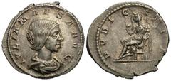 Roman Imperial Coins Julia Maesa. Augusta, A.D. 218-224/5. AR denarius (20 mm, 3.01 g, 7 h). Rome, under Elagabalus, A.D. 218-220. IVLIA MAESA AVG, draped bust of Julia Maesa right / PVDIC-ITIA, Pudic