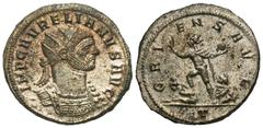 Roman Imperial Coins Aurelian. A.D. 270-275. Æ antoninianus (22 mm, 4.44 g, 1 h). Siscia(?). IMP C AVRELIANVS AVG, radiate and cuirassed bust of Aurelian right / ORI-ENS AVG, Sol standing left between