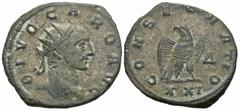 Roman Imperial Coins Divus Carus. Died A.D. 283. Æ antoninianus (20 mm, 4.10 g, 6 h). Antioch, under Numerian. DIVO CARO AVG, radiate head of Carus right / CONSECRATIO, eagle standing facing, head lef