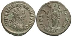 Roman Imperial Coins Carinus. A.D. 283-285. Æ antoninianus (20 mm, 3.65 g, 12 h). Rome, A.D. 284/5. IMP C M AVR CARINVS AVG, radiate, draped and cuirassed bust of Carinus right / FIDES MIL-ITVM, Fides