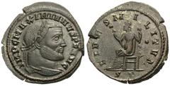 Roman Imperial Coins Galerius. A.D. 305-311. Æ follis (27 mm, 9.84 g, 11 h). Ticinum, ca. A.D. 305. IMP C MAXIMIANVS P F AVG, laureate head of Galerius right / FIDES MILITVM, Fides seated left, holdin