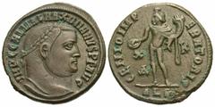 Roman Imperial Coins Galerius. A.D. 305-311. Æ follis (24 mm, 7.46 g, 11 h). Alexandria, A.D. 308. IMP C GAL VAL MAXIMIANVS P F AVG, laureate head of Galerius right / GENIO IMP-ERATORIS, Genius standi