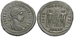 Roman Imperial Coins Constantius II. A.D. 337-361. Æ follis (17 mm, 2.71 g, 12 h). Alexandria, A.D. 333-335. FL IVL CONSTANTIVS NOB C, laureate and cuirassed bust of Constantius II right / GLOR-IA EXE