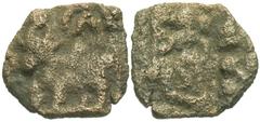 Ancient Indian Coins India, Ayodhya city state . Sivadatta. Ca. 1st Century B.C. Æ coin (15 mm, 1.59 g). Bull standing left, with Brahmi legend (Si)vadatasa above / Female deity (Goddess Lakshmi?) sta