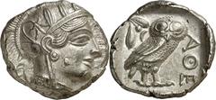 Monedas griegas / Greek coins (454-404 a.C.). Ática. Atenas. Tetradracma. (S. 2526) (CNG. IV, 1597). 17,21 g. S/C-.