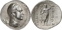 Monedas griegas / Greek coins Reinos de Bactria e Indogriegos. Agatocles (185-170 a.C.). Bactra. Tetradracma. (S. 7552) (CNG. XII, 81). Limpiada. 15,58 g. (MBC+).