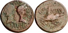 Monedas romanas / Roman coins (después 16/15 a.C.). Agripa y Augusto. Galia. Nemausus. Dupondio. (Spink 1729) (Co. 7) (RIC. 155). Contramarca DD en círculo de puntos, en anverso. 12,45 g. MBC-.