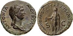 Monedas romanas / Roman coins (41-42 A.D.). Antonia. Dupondius. (Spink 1902) (Co. 6) (RIC. 92, of Claudius). Obv.: ANTONIA AVGVSTA. Her bust draped. Rev.: TI. CLAVDIVS CAESAR AVG. P. M. TR. P. IMP. S.