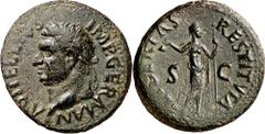 Monedas romanas / Roman coins (69 A.D.). Vitellius. Tarraco. As. (Spink 2218) (Co. 75) (RIC. 43) (ACIP. 4252). Obv.: A. VITELLIVS IMP. GERMAN. His head laureate to left, below globe. Rev.: LIBERTAS RE