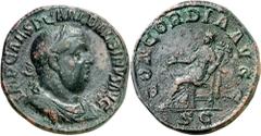 Monedas romanas / Roman coins (238 A.D.). Balbinus. Sestertius. (Spink 8494) (Co. 4) (RIC. 22). Obv.: IMP. CAES. D. CAEL. BALBINVS AVG. His bust laureate, draped and cuirassed. Rev.: CONCORDIA AVGG. S